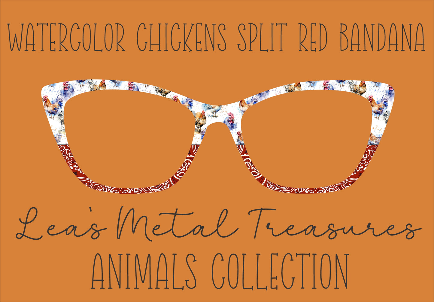 WATERCOLOR CHICKENS SPLIT RED BANDANA Eyewear Frame Toppers COMES WITH MAGNETS