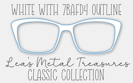 White with 7BAFD4 outline Eyewear Frame Toppers