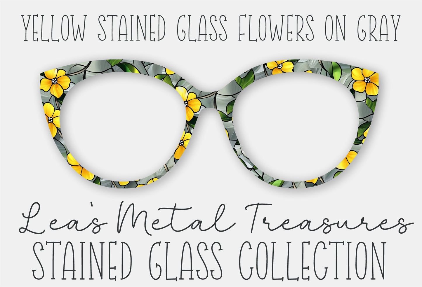 Yellow Stained Glass Flowers on Grey • Magnetic Eyeglasses Toppers