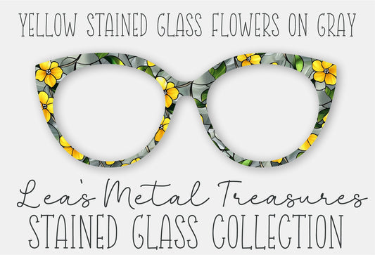 Yellow Stained Glass Flowers on Grey • Magnetic Eyeglasses Toppers