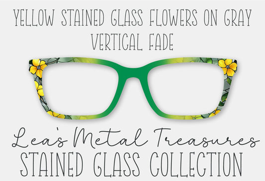 Yellow Stained Glass Flowers on Grey Vertical • Magnetic Eyeglasses Toppers