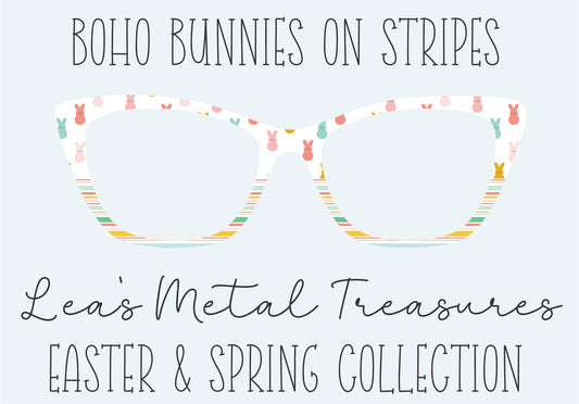 BOHO BUNNIES ON STRIPES Eyewear Frame Toppers COMES WITH MAGNETS