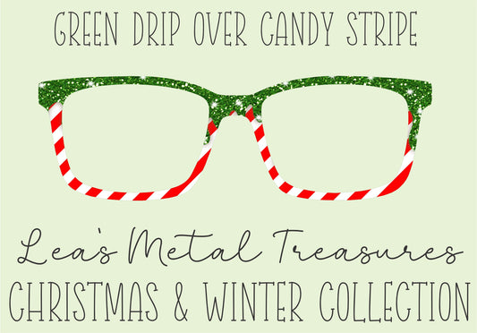 Green Drip over Candycane Eyewear Toppers COMES WITH MAGNETS