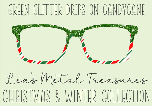 Green Glitter Drips on Candycane Eyewear Toppers COMES WITH MAGNETS