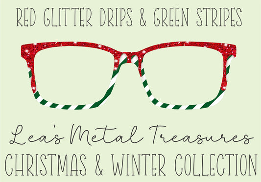 Red Glitter Drips & Green Stripes Eyewear Toppers COMES WITH MAGNETS