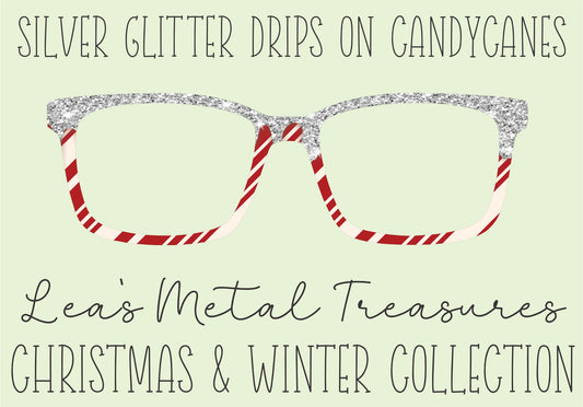Silver Glitter Drips on Candycane Eyewear Toppers COMES WITH MAGNETS