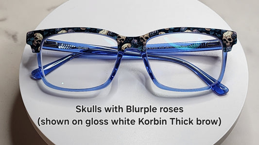 Skulls with Blurple Roses Eyewear Frame Toppers COMES WITH MAGNETS