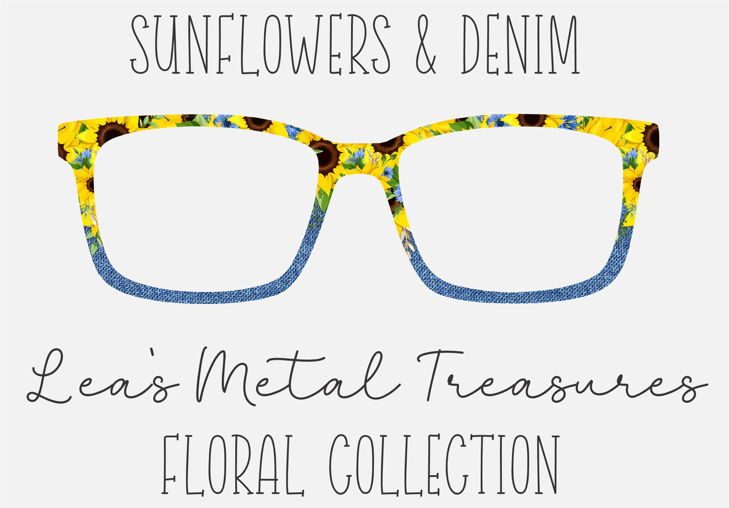 Sunflowers on Denim Eyewear Frame Toppers COMES WITH MAGNETS