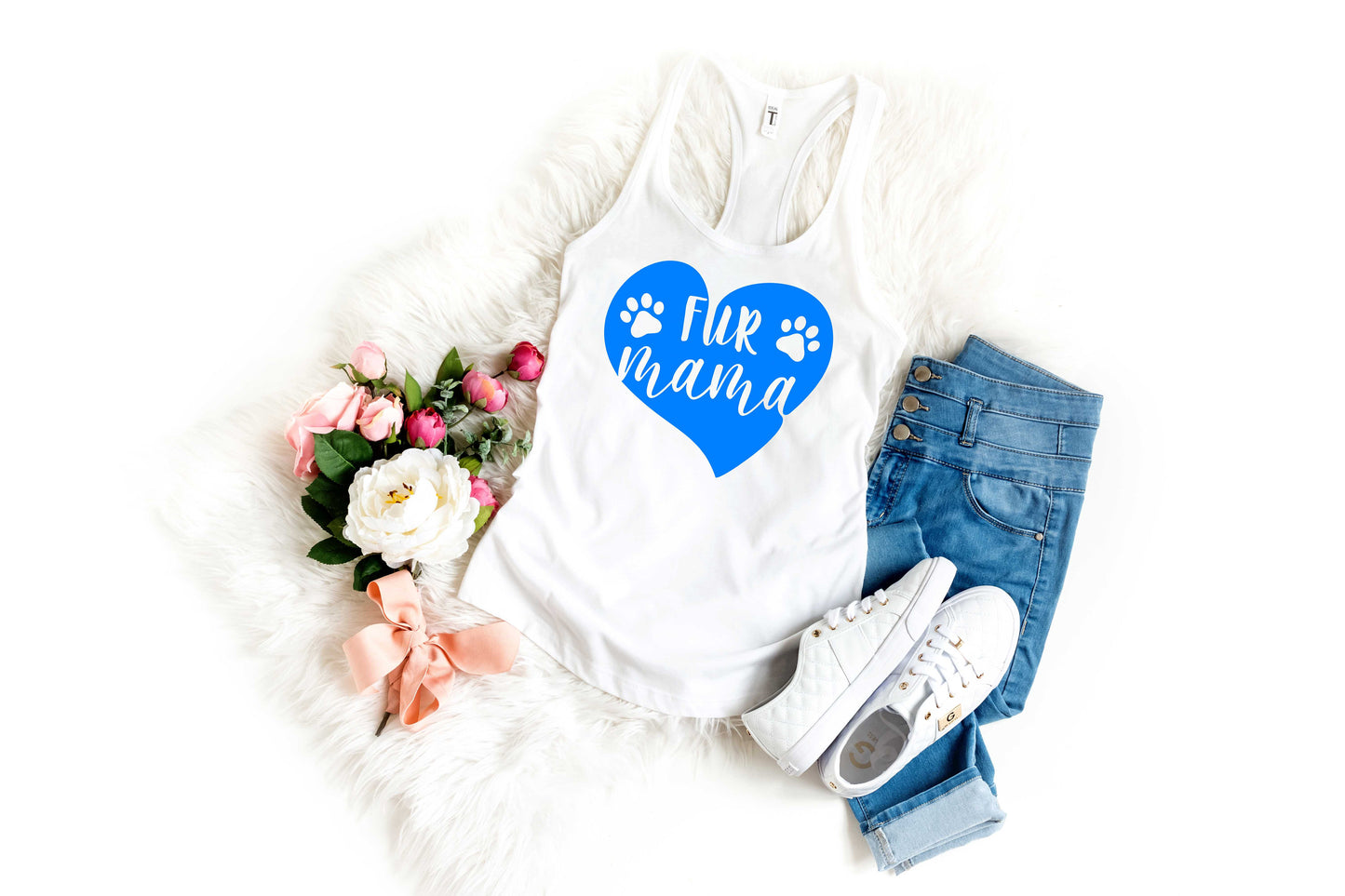 Fur Mama racerback tank t-shirt - fur mama shirt - dog mom shirt - dog lover shirt - cat mom shirt - animal lover gift - cat shirt