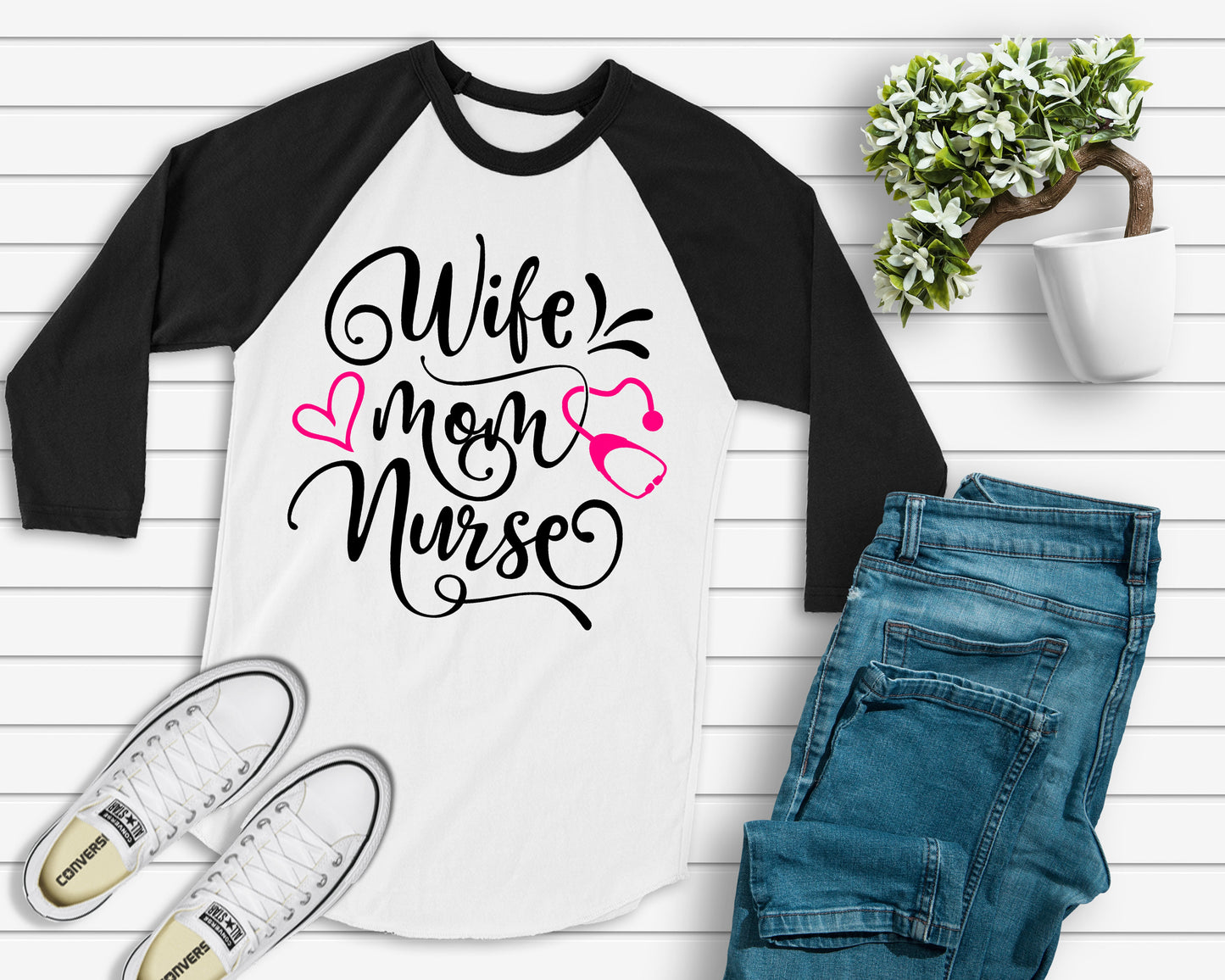 Wife Mom Nurse women's raglan t-shirt - nurse tee - gift for nurse - nurse practitioner - nurse life - nurse shirt - nursing school