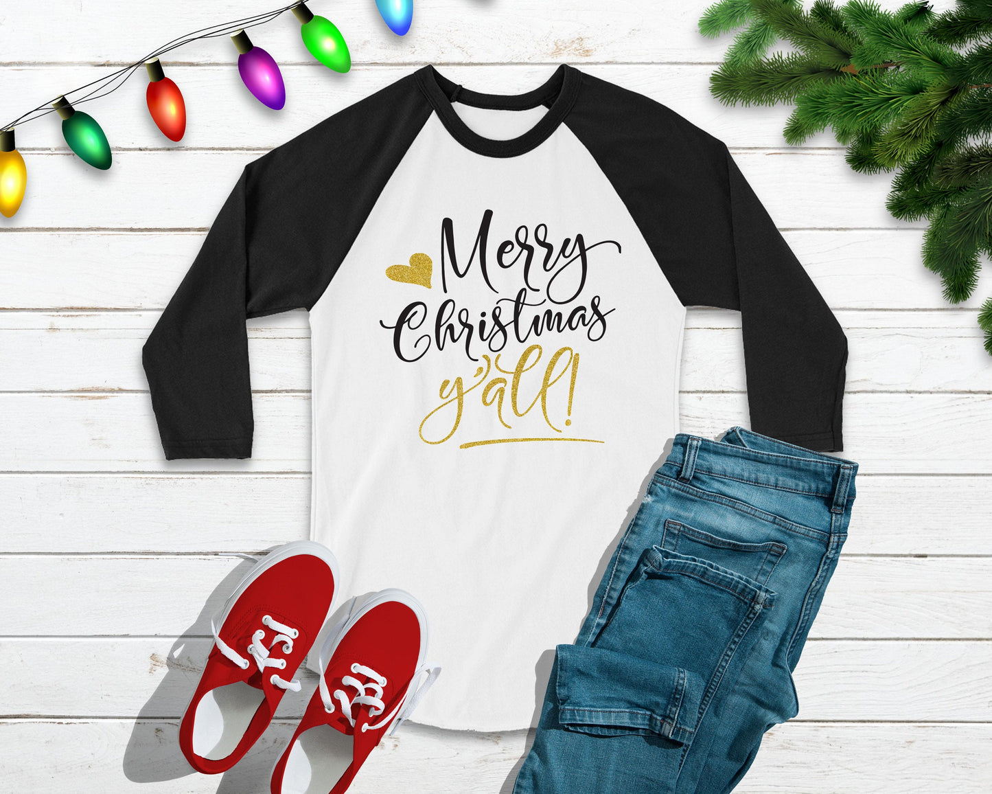 Merry Christmas, Y'all! raglan t-shirt - women's christmas tee
