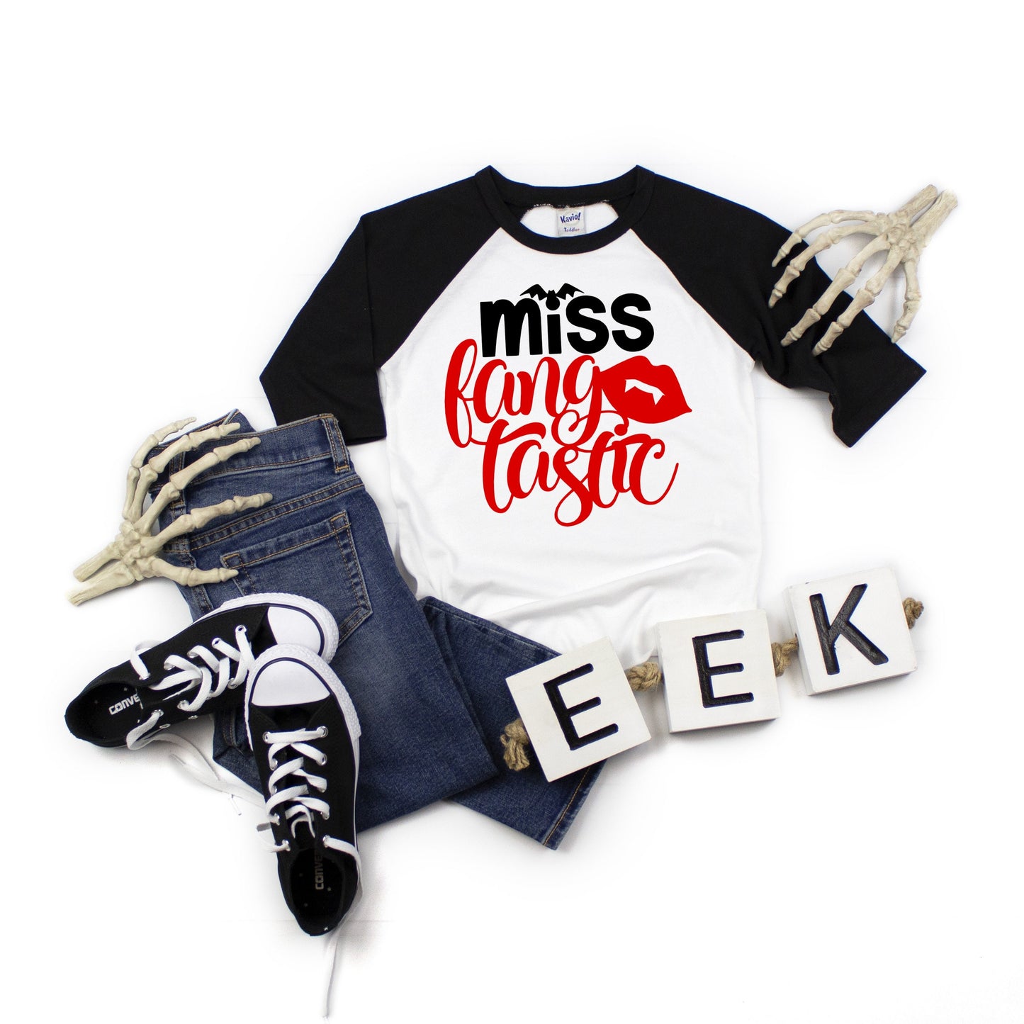 Miss FangTastic Infant, Toddler or Kids Halloween Raglan Tee - girls vampire shirt - girl halloween shirt - kids fall shirt - cute halloween