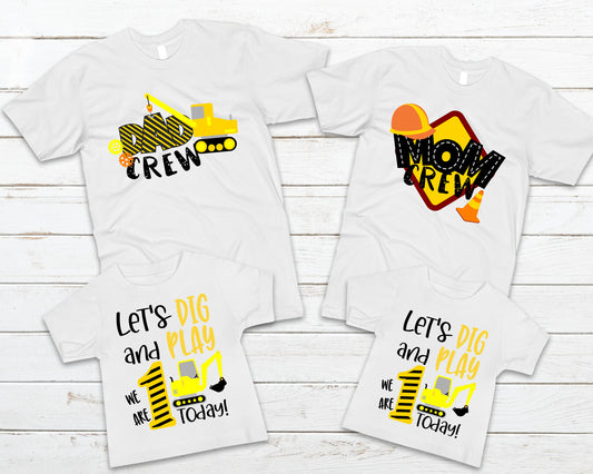 Construction Birthday Party Family Shirt set for Twins - Twin Boys First Birthday - Excavator 
