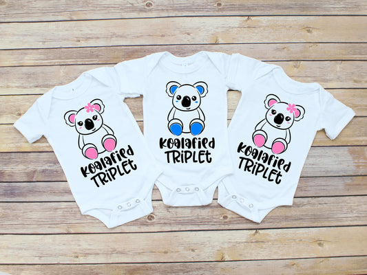 Koalafied Triplets Infant Bodysuits or Shirts for Triplets - triplet gifts - triplet baby shower - Personalized Triplet Shirts - Koala Bears
