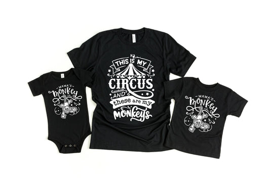 This is My Circus and These are My Monkeys Matching t-shirts. Circus Birthday Shirts. Circus T-Shirts. Circus Family Shirts. Mommy and Me.