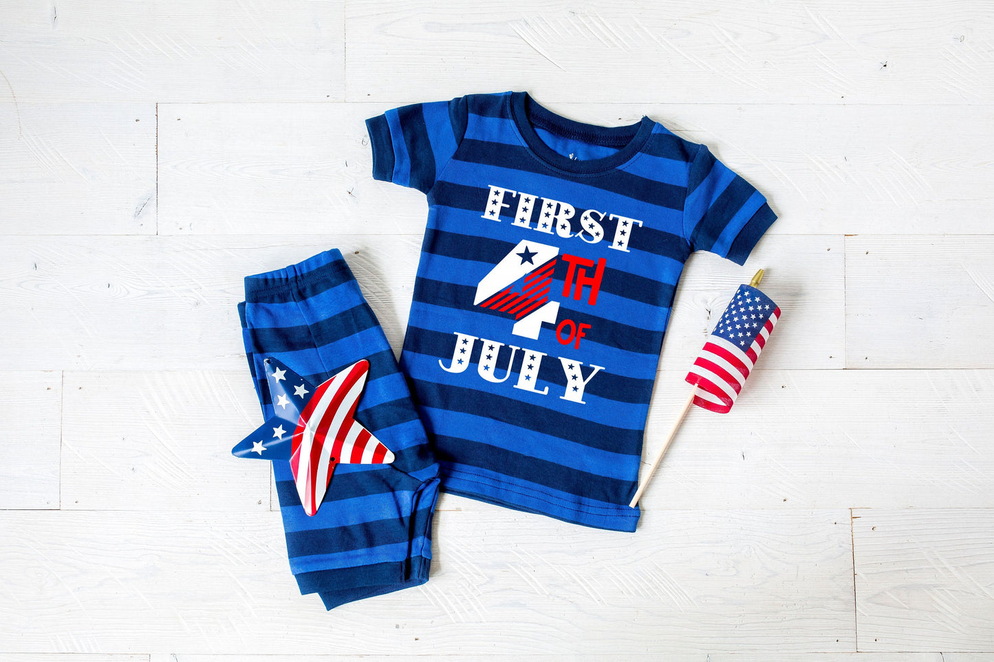 First 4th of July Blue Striped Shorts Pajamas Size 2T - 4th of July Pajamas - 4th of July Toddler Pajamas Set - Kids Pajamas