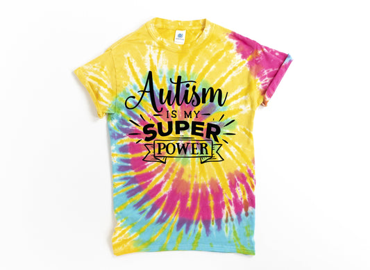 Autism is My Super Power Tie Dye unisex t-shirt - Kids and Adults Sizes - Autism Awareness Shirt - Autism Support - Autism Kids Shirt