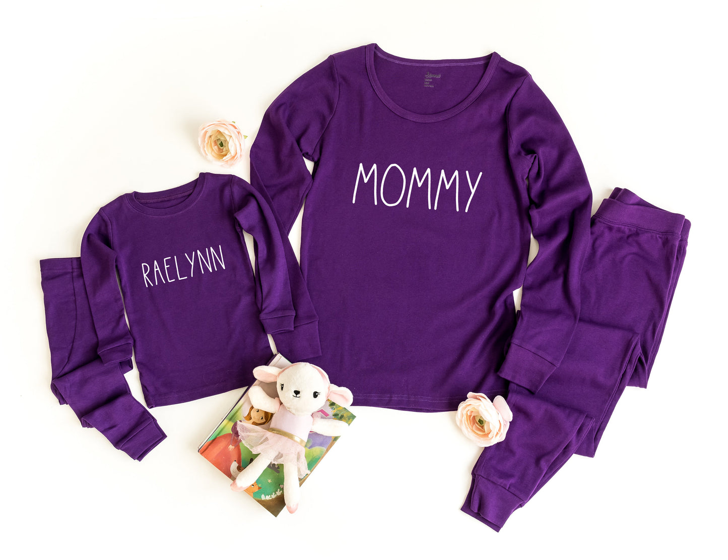 Personalized Purple Pajamas, mommy and me pjs, sleepover pajamas, dog pajamas, family pajamas, mother's day pajamas
