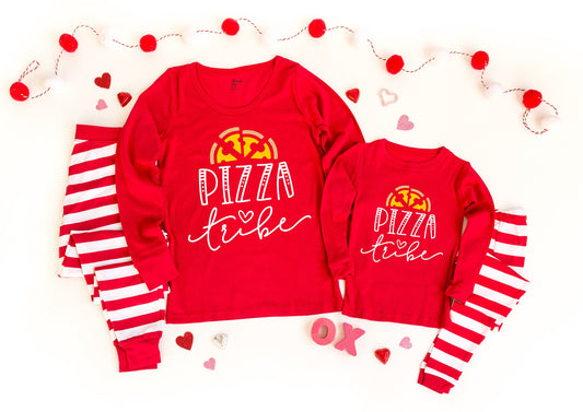 Pizza Tribe Red Striped Pajamas, mommy and me pjs, pajamas for the family, dog pajamas, family pajamas, pizza party pajamas