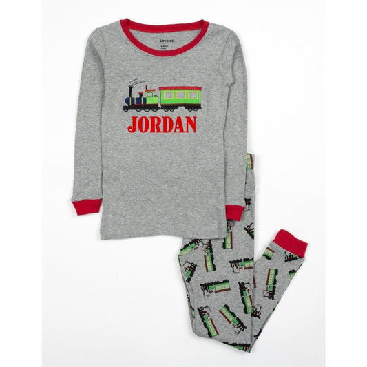 Personalized Train Kids Pajamas, personalized boys pajamas set, gift for grandson, toddler boy pajamas, train pajamas
