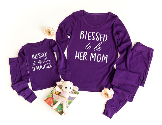 Blessed to be her Mom and Daughter Purple Pajamas, mommy and me pjs, sleepover pajamas, family pajamas, mother's day pajamas
