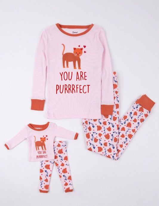 You are Purrrfect Girl and Doll Matching Pajamas - Girls Cat Pajamas - Matching Doll Pajamas - Sleepover Pajamas