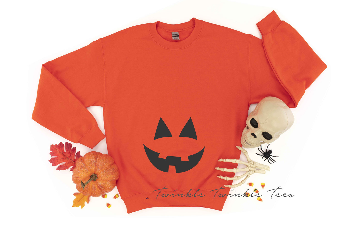 Pregnant Jack O Lantern Women's Crewneck Fleece Pullover Sweatshirt - Halloween Maternity Sweatshirt - Halloween Costume for Pregnant Women