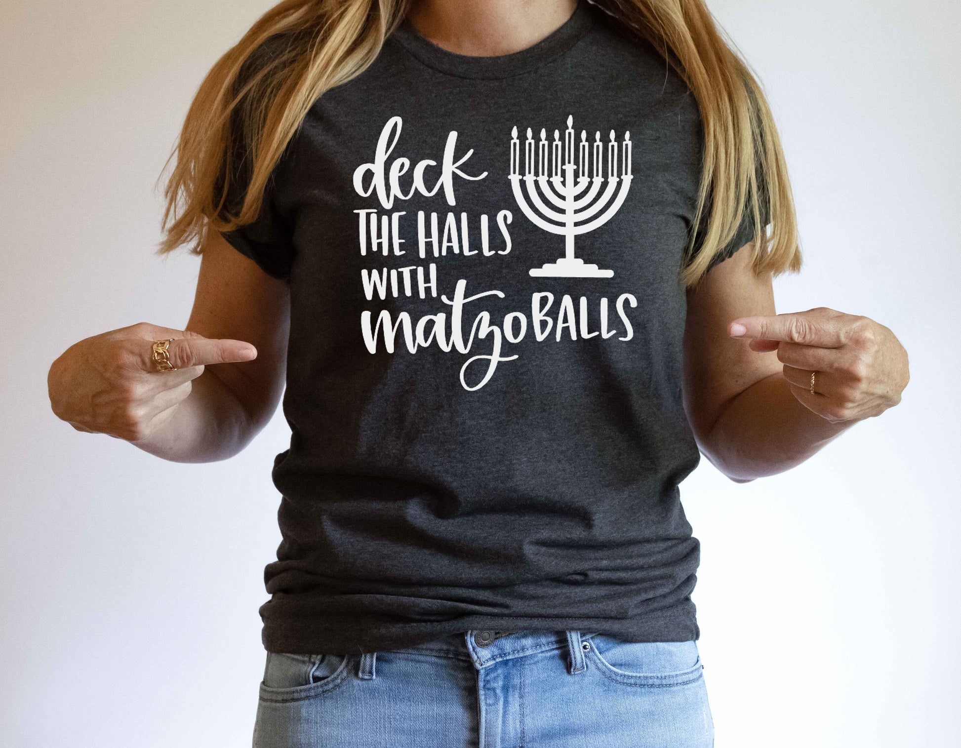 Deck the Halls with Matzo Balls unisex t-shirt - Short Sleeved Hanukkah Shirt