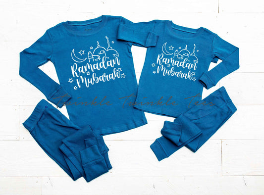 Ramadan Mubarak version 2 Teal Pajamas - Family Ramadan Pajamas - Ramadan Gifts