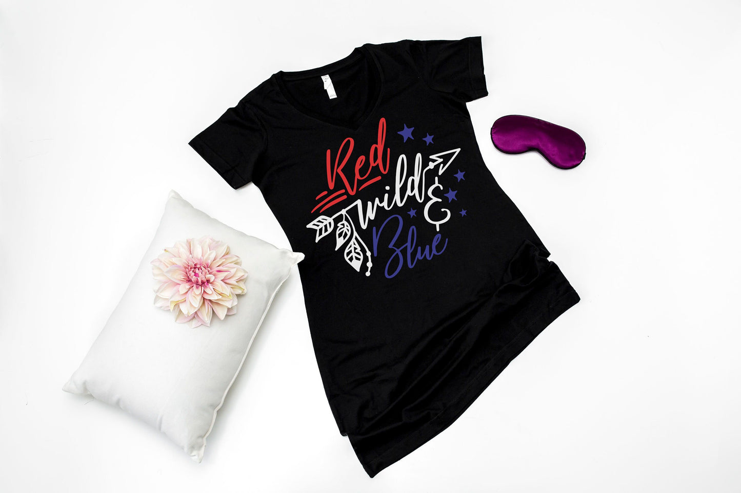 Red Wild and Blue V-neck Night Shirt - 4th of July Nightgown - long night shirt - women's pajamas - lounge shirt
