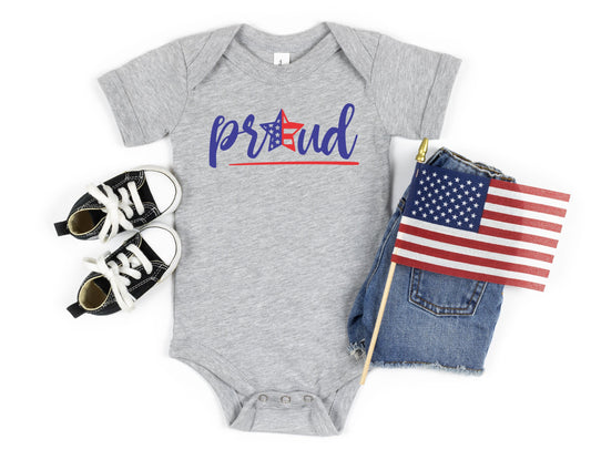 Proud American Flag Star 4th of July Baby Bodysuit - first fourth of july - 4th of july baby outfit
