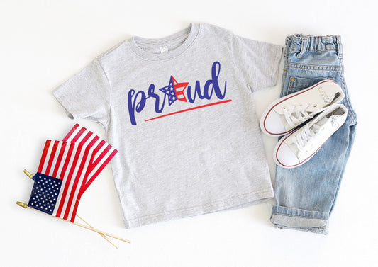 Proud American Flag Star Shirt - Toddler 4th of July Shirt - Fourth of July Kids Shirt