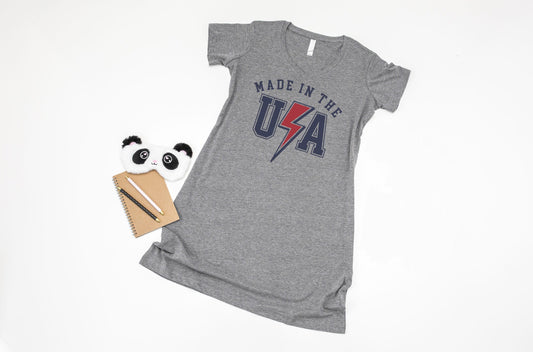 Made in the USA V-neck Night Shirt - 4th of July Nightgown - long night shirt - women's pajamas - lounge shirt