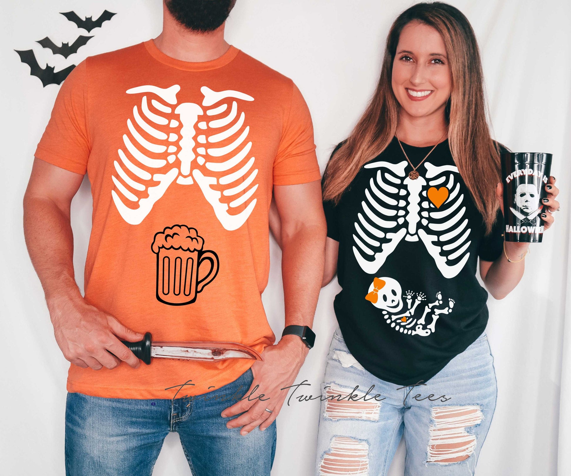 Skeleton Maternity Couples Halloween t-shirt - halloween pregnancy shirt - halloween t-shirt - pregnancy announcement - halloween maternity