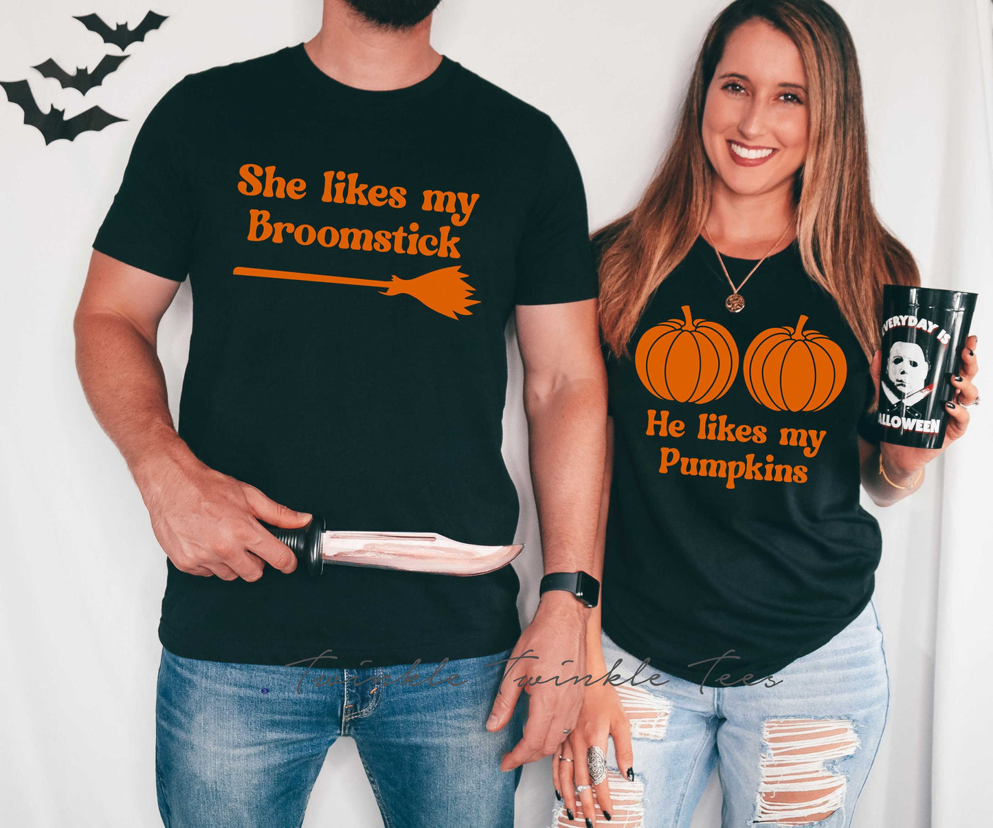 He Likes My Pumpkins She Likes My Broomstick matching couples halloween t-shirts - halloween shirt - halloween t-shirt - halloween party