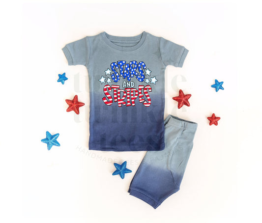 Stars and Stripes Blue Ombre Shorts Set for Kids - Kids 4th of July Set - 4th of July Toddler Shirt and Shorts
