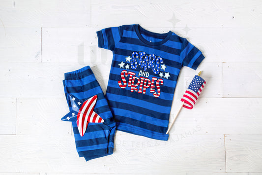 Stars and Stripes Blue Striped Shorts Set for Kids - Kids 4th of July Set - 4th of July Toddler Shirt and Shorts