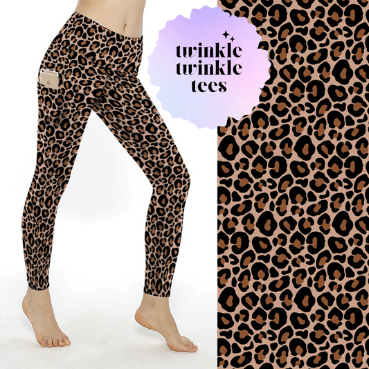 Simple Leopard Print Full Length Pocket Leggings