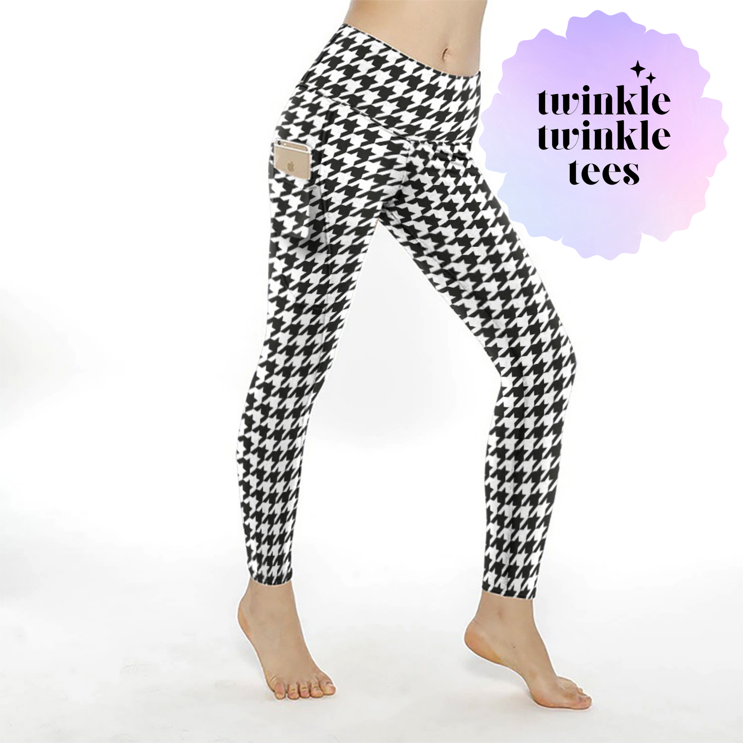 Houndstooth Black and White Full Length Pocket Leggings