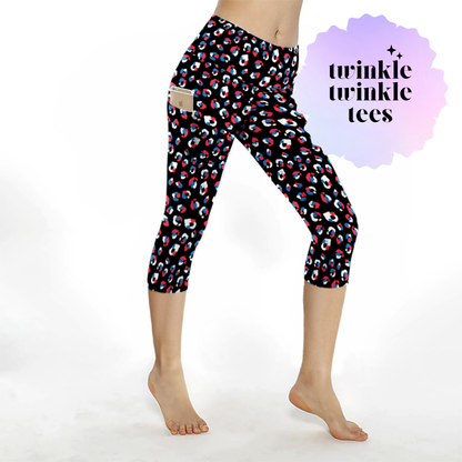 Black Patriotic Leopard CAPRI Pocket Leggings
