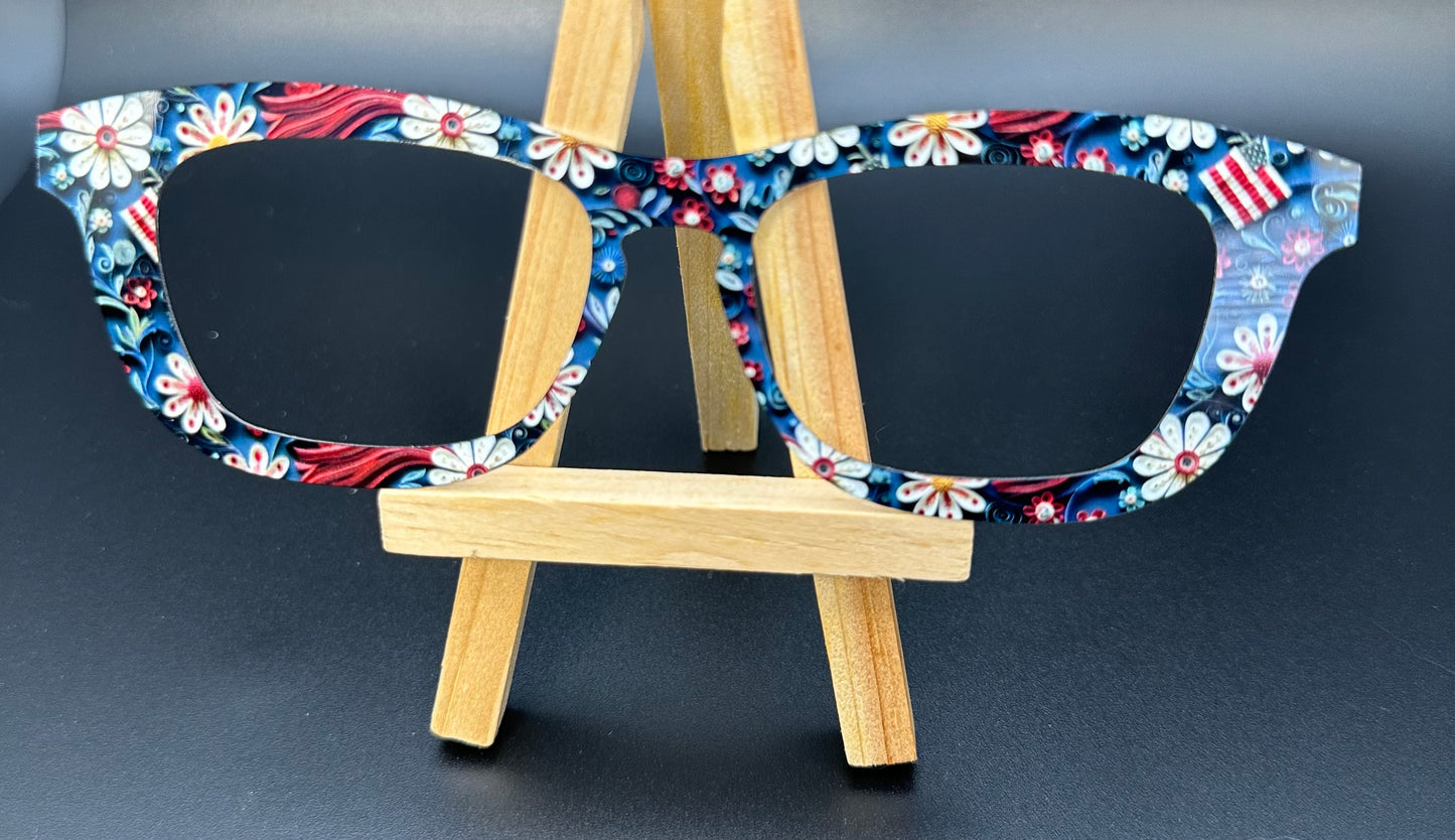 READY TO SHIP CRISSY MEGA THICK PAPER QUILLED 4TH OF JULY FLORAL ON GLOSS WHITE Eyewear Frame Topper