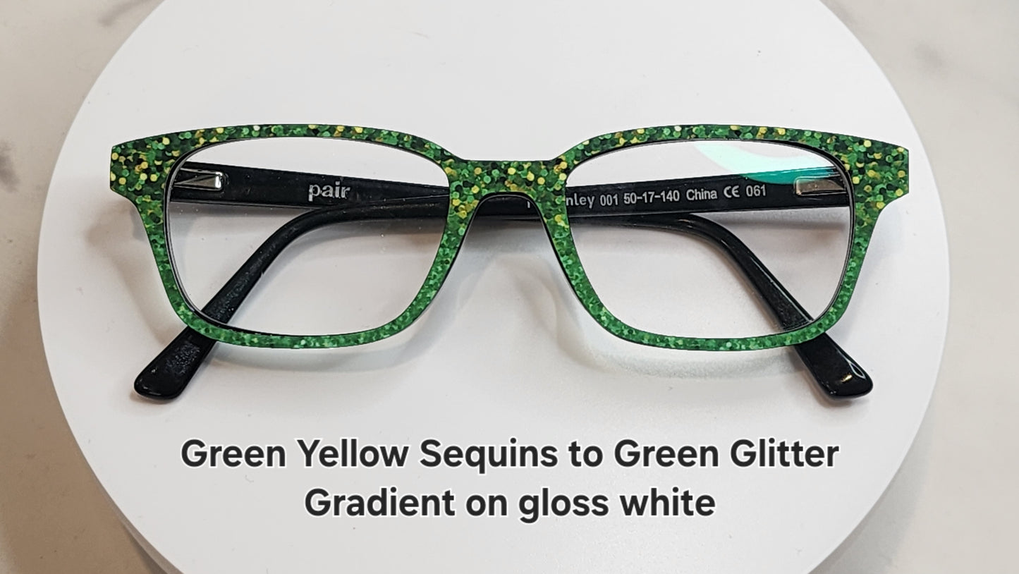 Green Yellow Sequins to Green Glitter Gradient Eyewear Frame Toppers COMES WITH MAGNETS