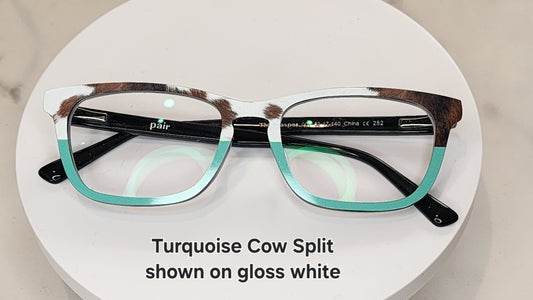 TURQUOISE COW SPLIT Eyewear Frame Toppers COMES WITH MAGNETS