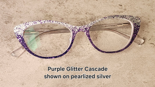 PURPLE GLITTER CASCADE Eyewear Frame Toppers COMES WITH MAGNETS