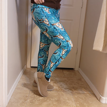 Skull Cowboy Scarf Women's Pocket Leggings