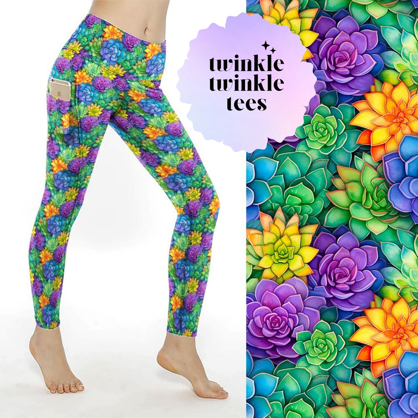 Mardi Gras Succulents Women's Pocket Leggings