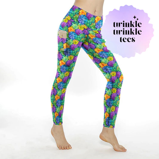 Mardi Gras Succulents Women's Pocket Leggings