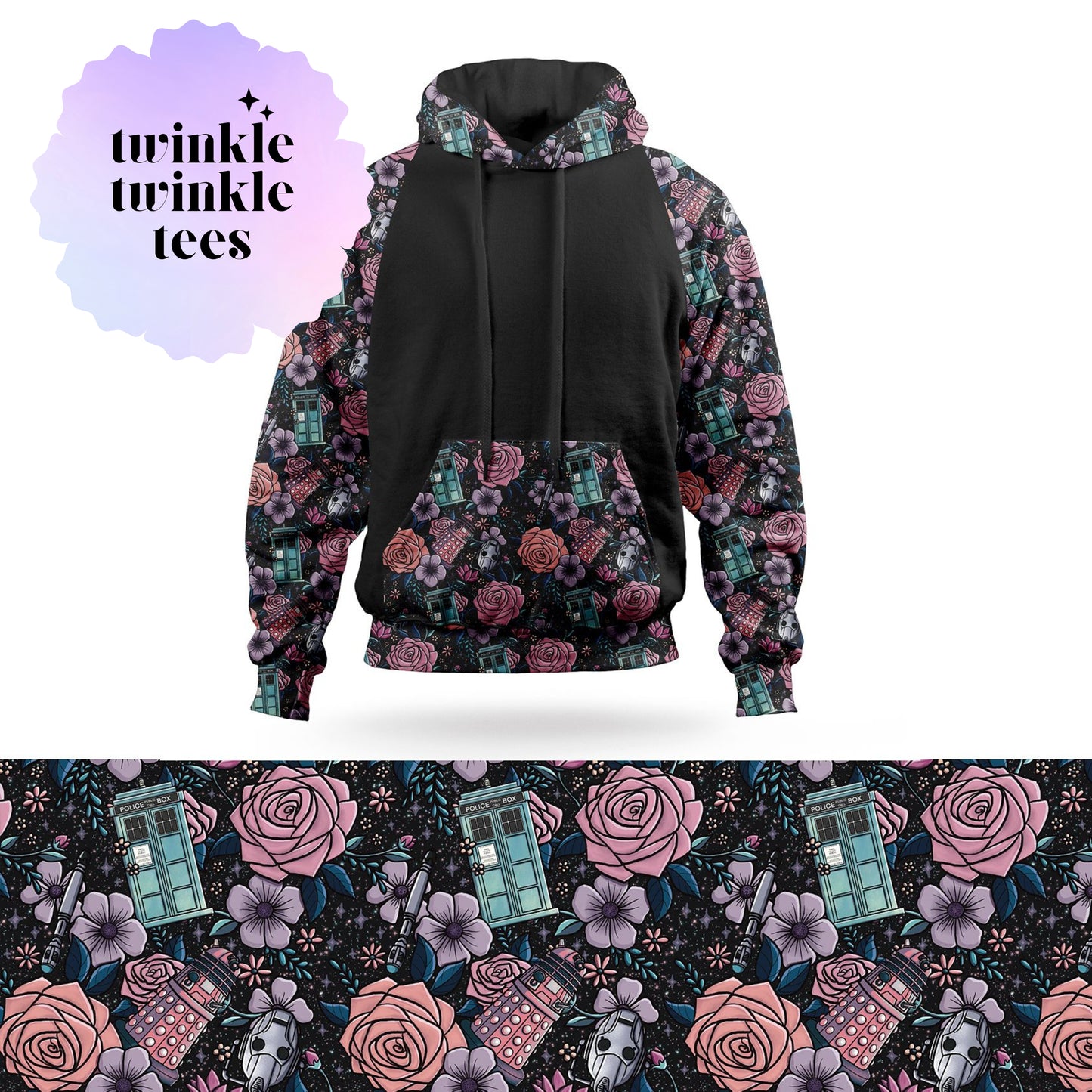 Floral Police Box Pullover Hoodie