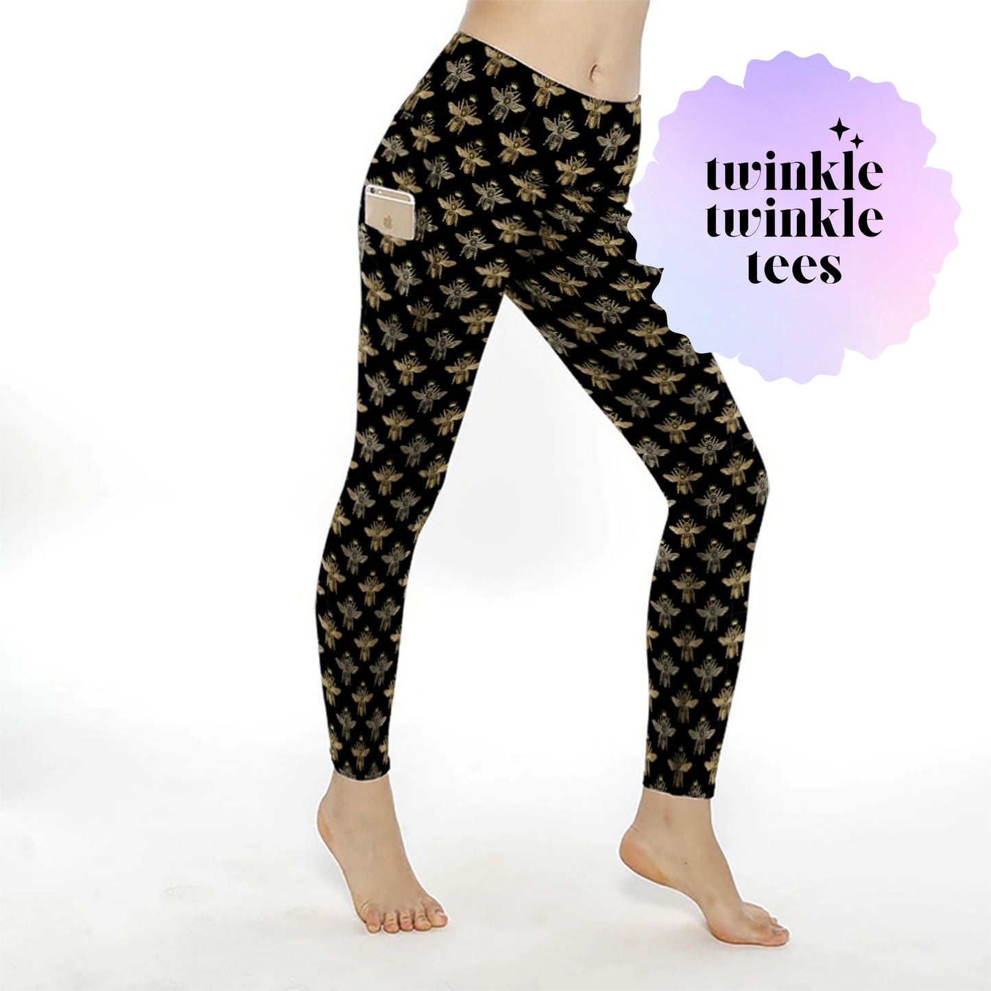 Queen Bee on Black Women's Pocket Leggings