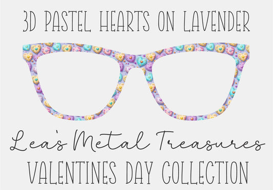 3d pastel hearts on lavender Eyewear Frame Toppers COMES WITH MAGNETS